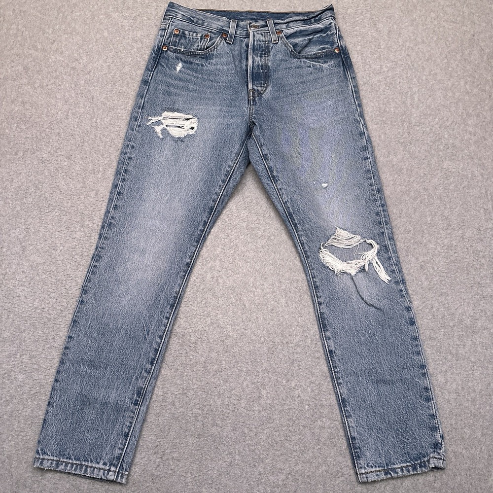 Levi's 501s Jeans Womens 27x27* Blue‎ Skinny Button Fly Distressed High Rise